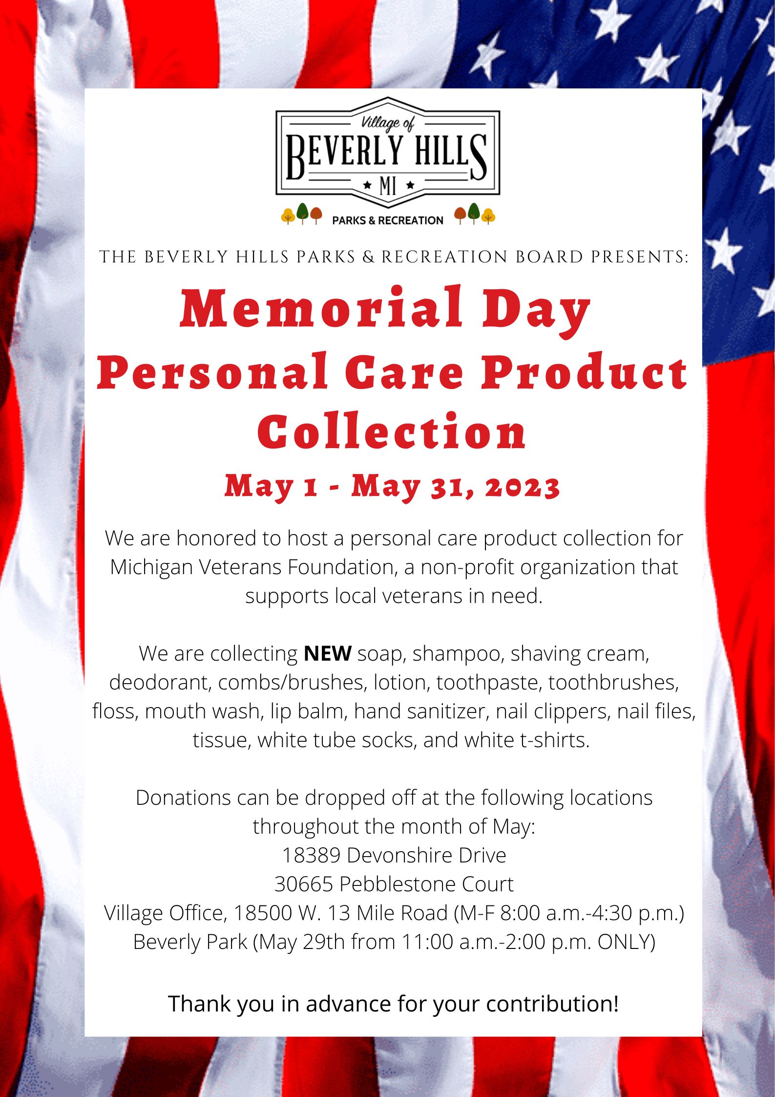 Memorial Day 2023 Donations
